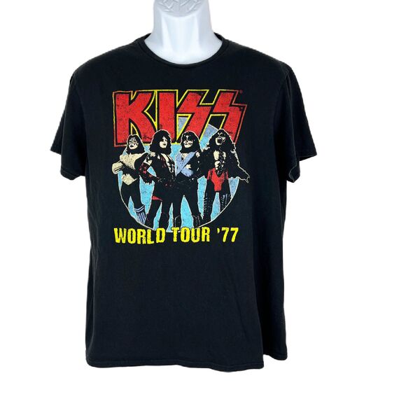 Kiss World Tour '77 Shirt Men Large Short Sleeve Graphic Rock Band Concert Tee - Picture 1 of 10